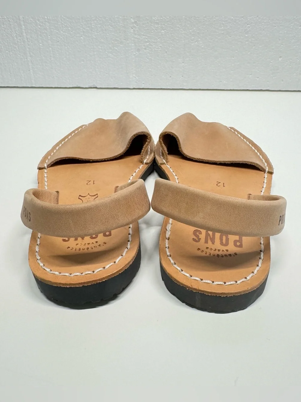 PONS Classic Style Kids Tan Leather Avarca Sandals Made In Spain Slingback Sz 12